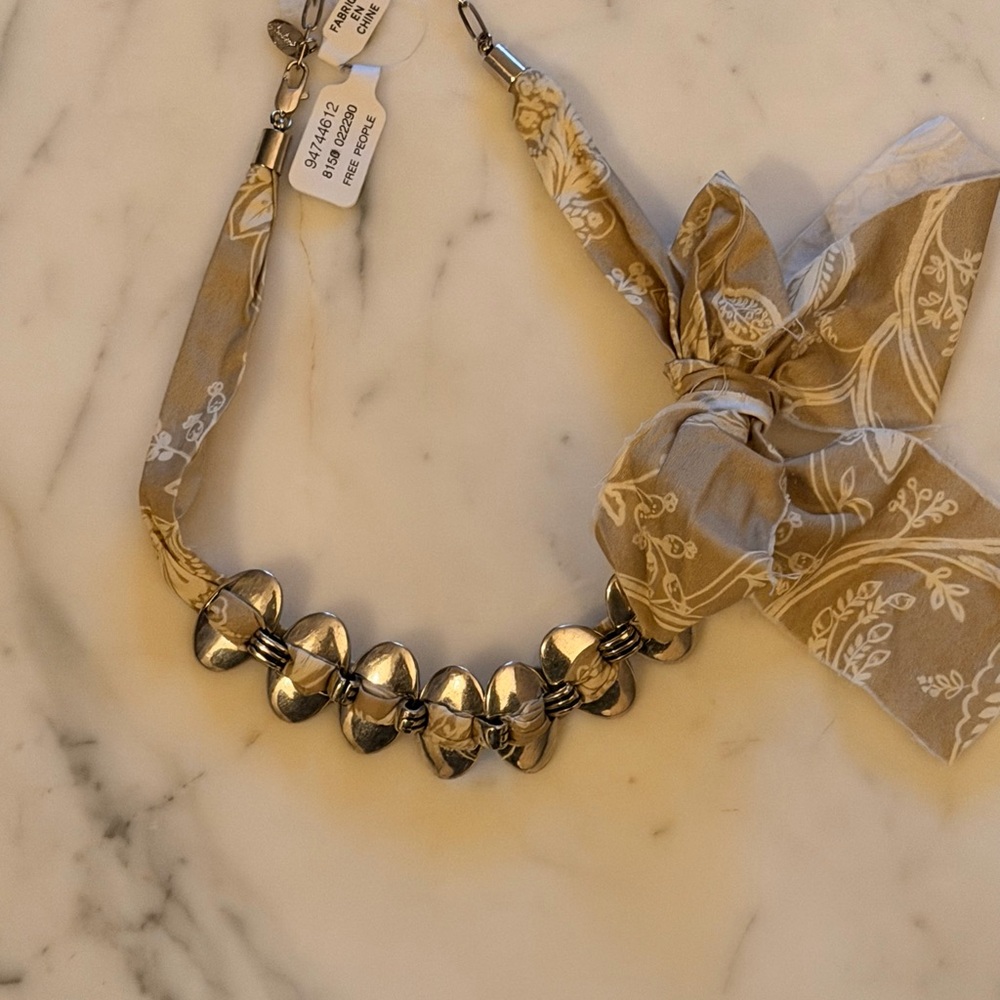 Free People Beige Bandana Necklace with Silver Accents